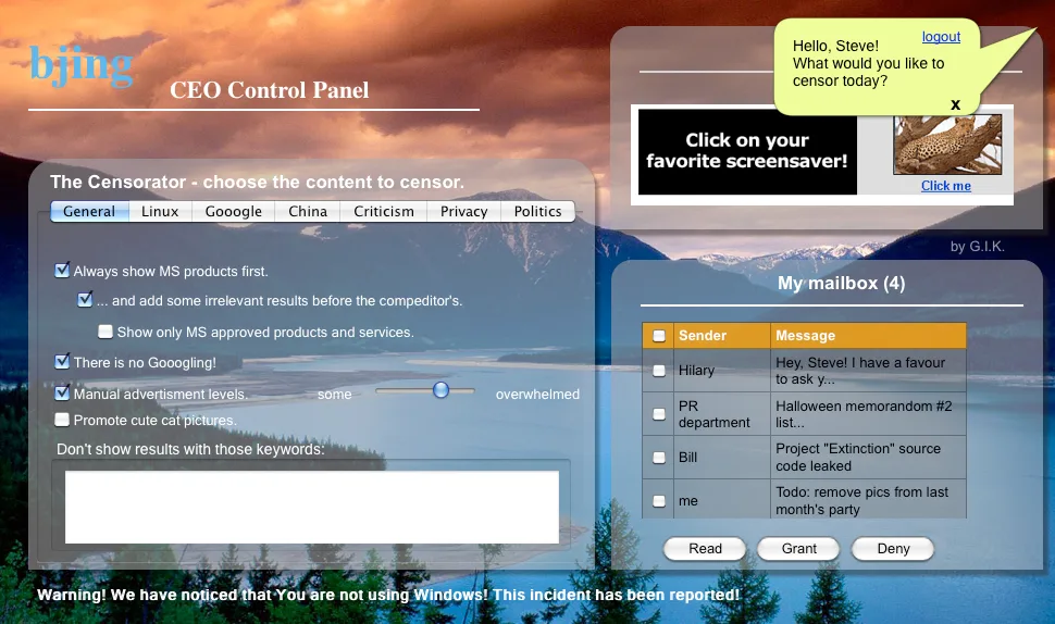 Bjing control panel