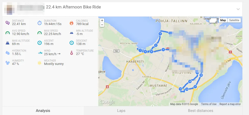 Endomondo activity details