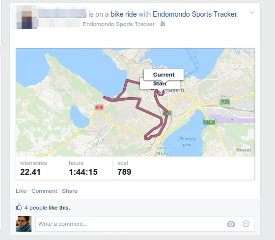 Facebook status update from Endomondo
