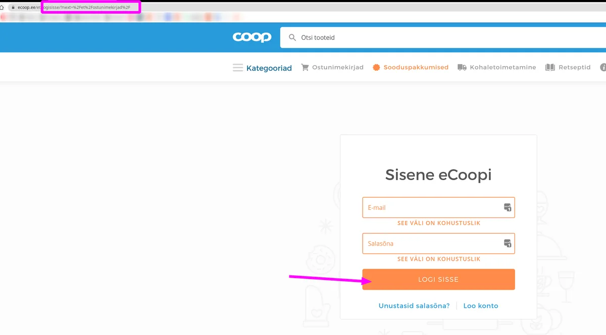 eCoop login page