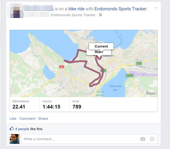 Facebook status update from Endomondo