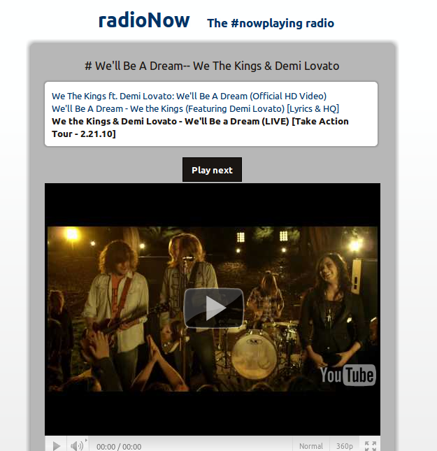 Screenshot of the now playing app